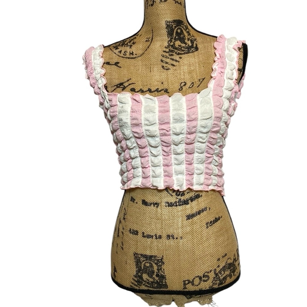 NWT Pink White Striped Popcorn Sleeveless Crop Top S